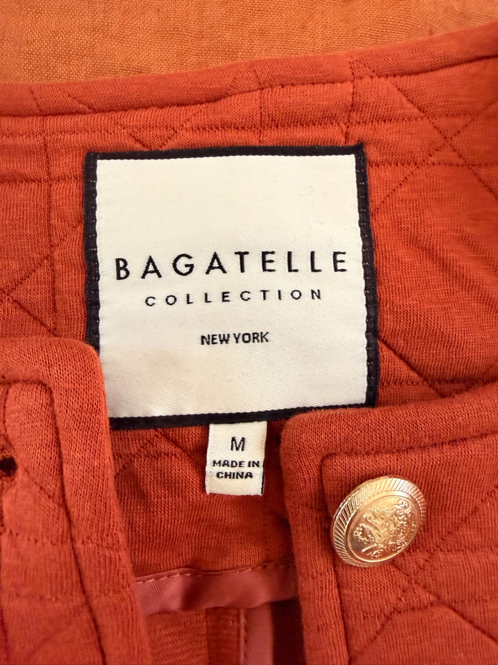 Bagatelle Quilted Terra Cotta Women’s Jacket with Gold Embossed Metal Buttons - Picture 3 of 4
